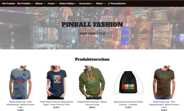 Pinball Garage Fashion Spreadshirt Shop designs flipperautomat geschenk